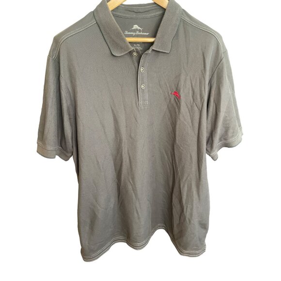 Tommy Bahama Mens Gray Polo Shirt Embroidered Red Marlin Logo Short Sleeve Sz XL - Picture 1 of 9